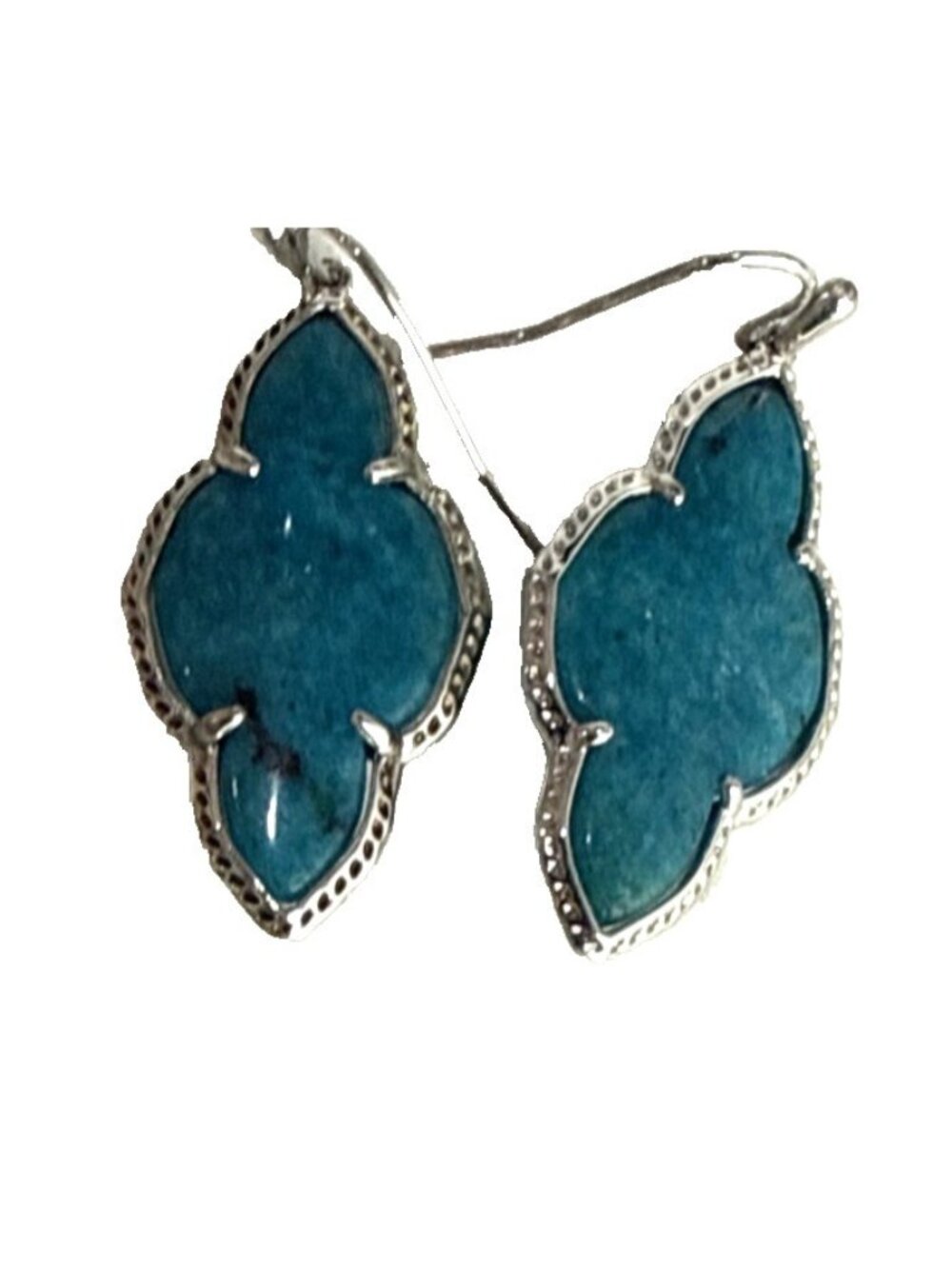Kendra Scott Rhodium Plated Teal Blue Stone Abbie Drop Earrings 1.75"